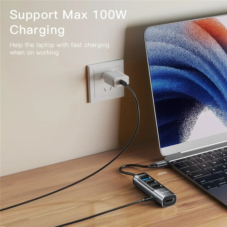 YESIDO HB22 5-в-1 Док-станция, многопортовый USB-C концентратор, адаптер, поддержка PD 100Вт, USB3.0, 2 USB2.0, HD
