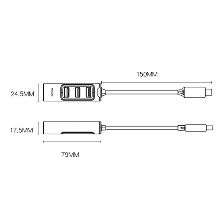 YESIDO HB22 5-в-1 Док-станция, многопортовый USB-C концентратор, адаптер, поддержка PD 100Вт, USB3.0, 2 USB2.0, HD