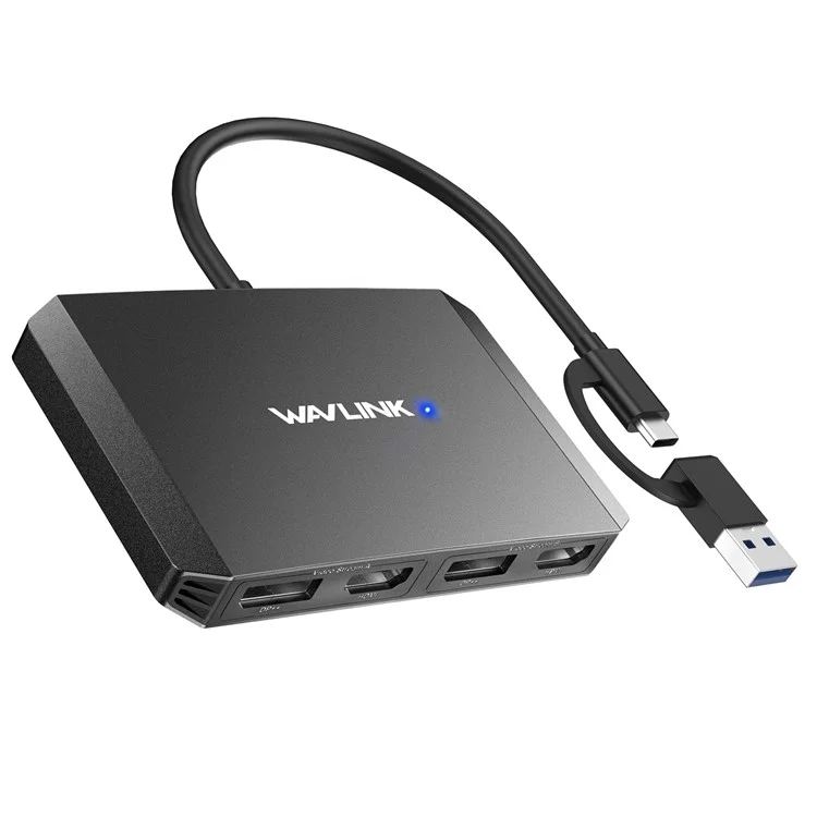 WAVLINK WL-UG69DH2 Usb + Type-c Vers Dual 4K HD DisplayPort Dual Monitor Adapter Splitter - Noir