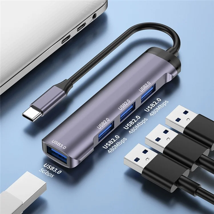 T-503 4-in-1 Type-C Docking Station USB-C zu USB2.0x3 + USB3.0 HUB Adapter - Grau