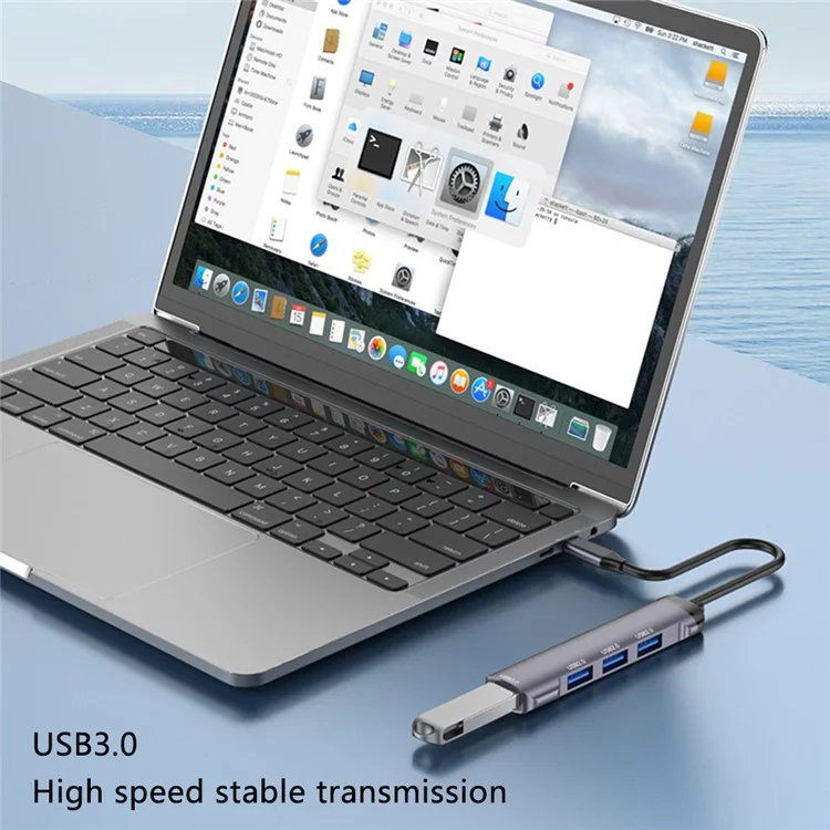 T-503 4-in-1 Type-C Docking Station USB-C zu USB2.0x3 + USB3.0 HUB Adapter - Grau