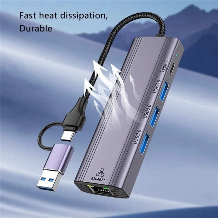 T513 Docking Station USB / Type-C to USB3.0x3+USB-C+Gigabit Laptop Adapter