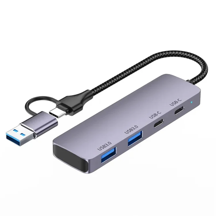 T-32C USB 3.0 + Typ-C 4-Port-Hub Aluminiumlegierung Dockingstation mit 2-in-1-Kabel