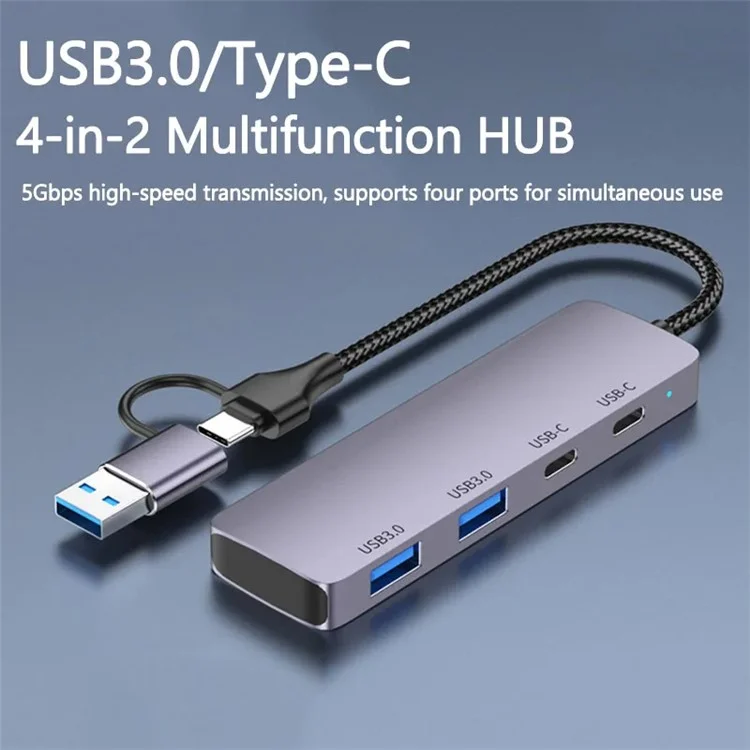 T-32C USB 3.0 + Typ-C 4-Port-Hub Aluminiumlegierung Dockingstation mit 2-in-1-Kabel