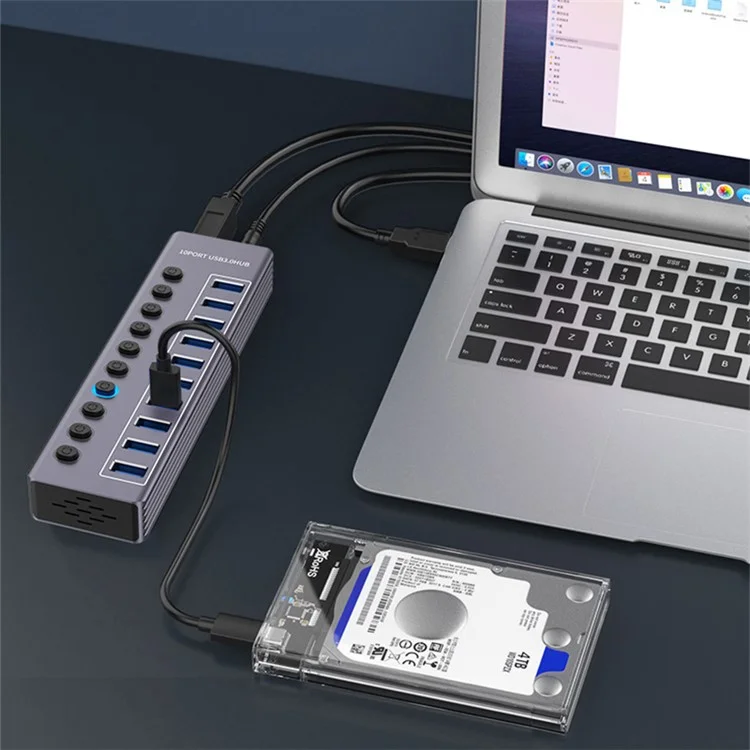 U310 10-in-1 USB 3.0-Erweiterungshub-Expander mit USB-Stromladestatio
n mit einzelnem Schalter + Licht