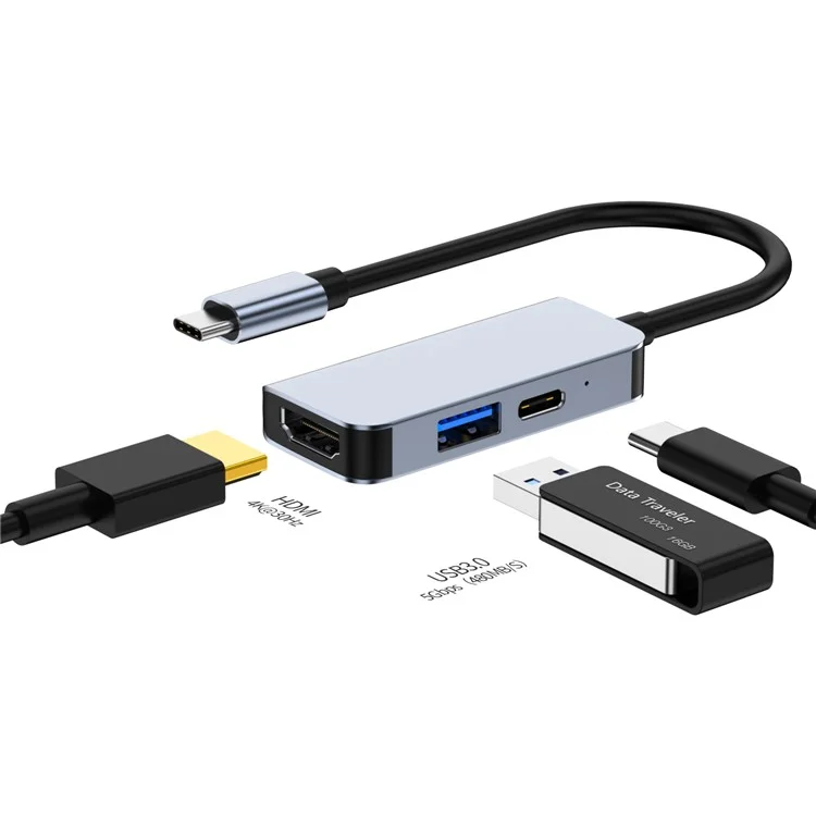 2122 Laptop Expansion Type-C a USB3.0+HD+PD Hub Splitter Multi-Funcional Estación de Acoplamiento
