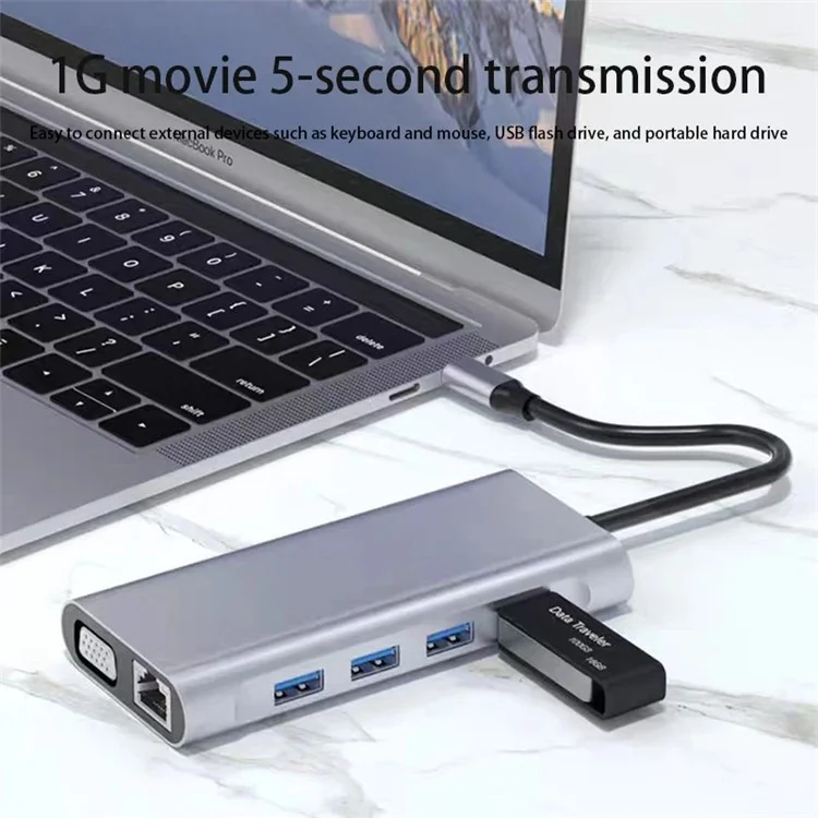 Estación de acoplamiento 2110 11 en 1 con conector Type-C 4K*2K@30Hz Centro de conexión multipuerto USB Lector de tarjetas Adaptador