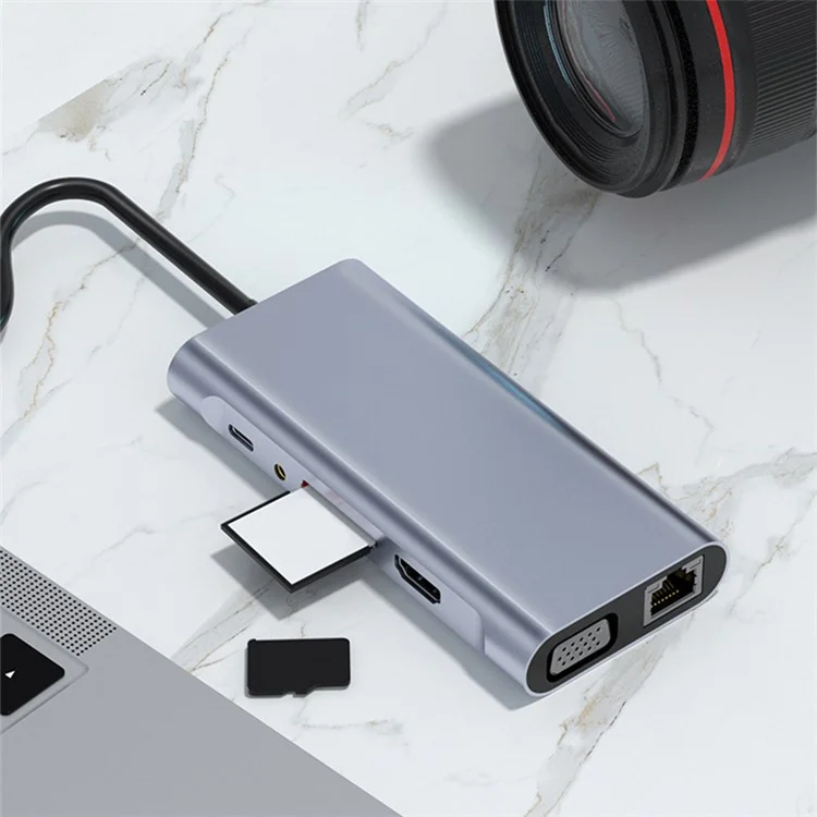 Estación de acoplamiento 2110 11 en 1 con conector Type-C 4K*2K@30Hz Centro de conexión multipuerto USB Lector de tarjetas Adaptador