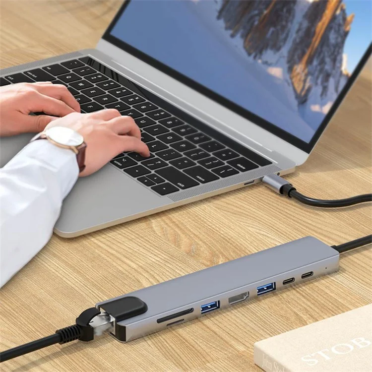 2017L Type-C to Type-Cx2+USB2.0+HD+USB3.0+TF / SD+Carte réseau 100Mbps Hub USB Dock de station d'accueil pour ordinateur portable téléphone