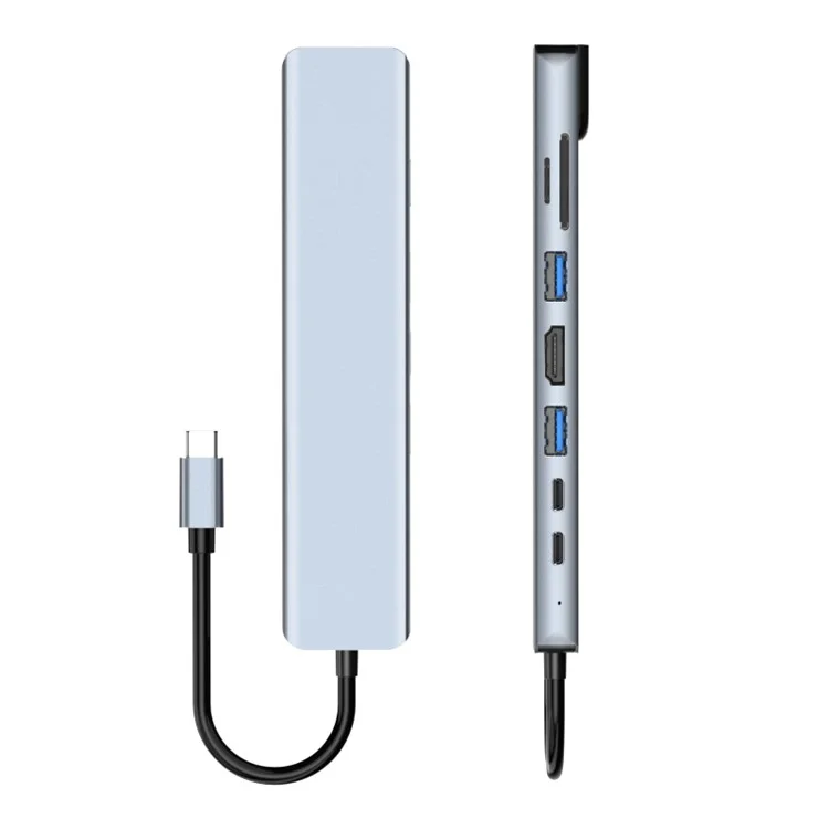 2017L Type-C to Type-Cx2+USB2.0+HD+USB3.0+TF / SD+Carte réseau 100Mbps Hub USB Dock de station d'accueil pour ordinateur portable téléphone
