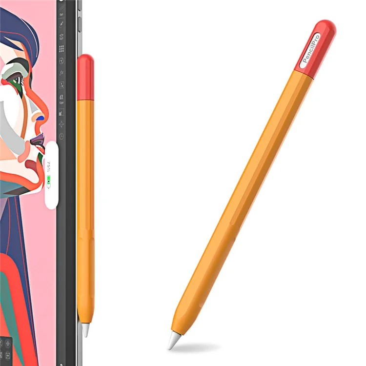 For Apple Pencil Pro Silicone Sleeve Color Splicing Stylus Pen Protective Skin Cover - Orange+Red