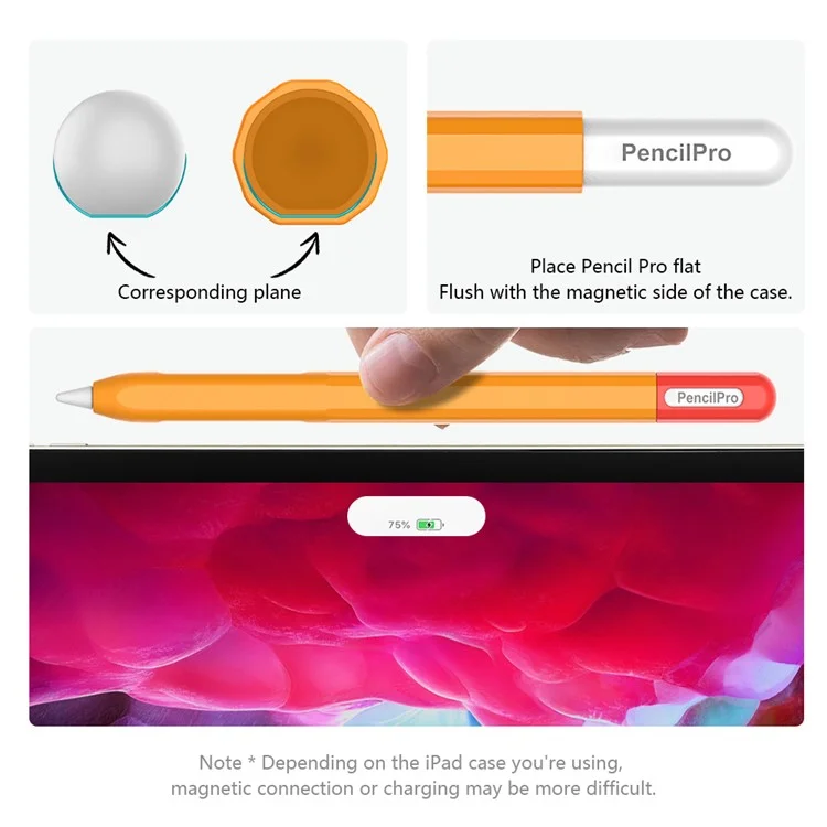 For Apple Pencil Pro Silicone Sleeve Color Splicing Stylus Pen Protective Skin Cover - Orange+Red