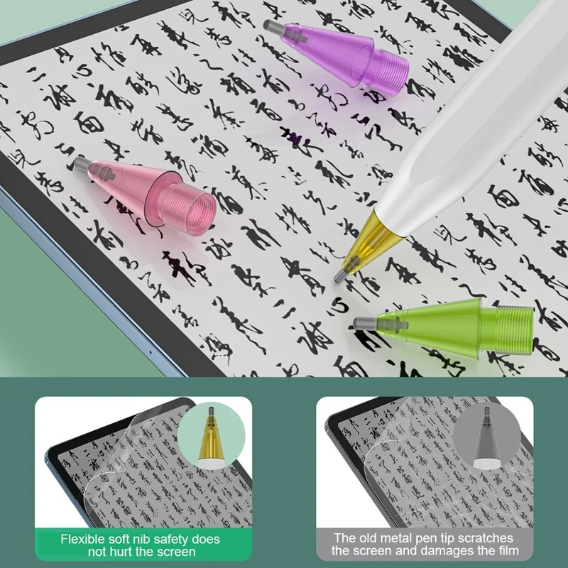 For Apple Pencil (2nd Generation) / Pencil (1st Generation) / Pencil (USB-C) / Pencil Pro Tips 2B Damping Silent - Fine Point / Transparent Yellow