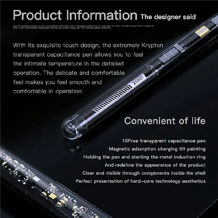10pro Transparent Active Capacitive Pen Tilt Sensitivity and Palm Rejection Stylus for iPad (Wireless Charging)