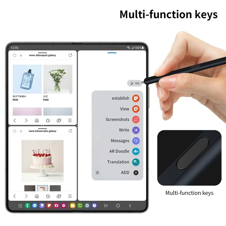 For Samsung Galaxy Z Fold6 5G / Z Fold5 5G / Z Fold4 5G / Z Fold3 5G Electromagnetic Pen Stylus with Pen Slot - Black