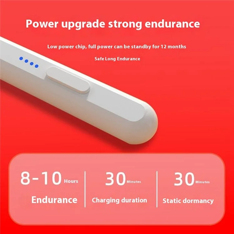 Stylus com 4 LEDs com rejeição de palma, fixação magnética para iPad OS 12.2+ (2018 em diante)