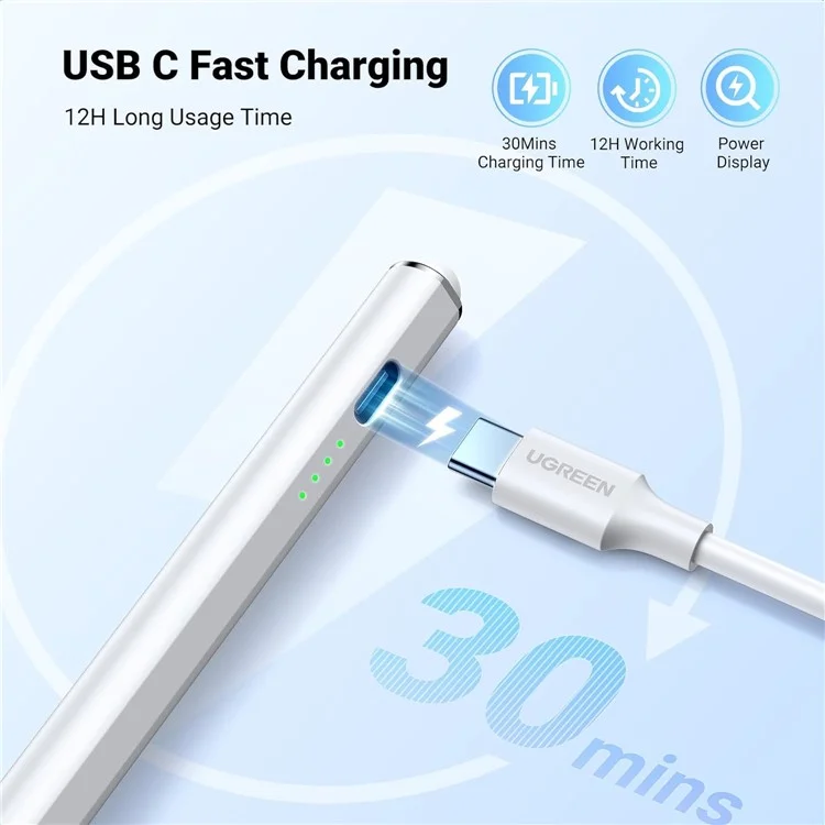 Bolígrafo estilográfico UGREEN de aleación de aluminio con control de toque preciso y punta de POM de 1,5 mm para iPad 6 / 7 / 8 / 9 / 10