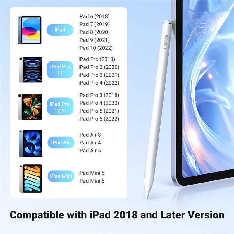 Bolígrafo estilográfico UGREEN de aleación de aluminio con control de toque preciso y punta de POM de 1,5 mm para iPad 6 / 7 / 8 / 9 / 10