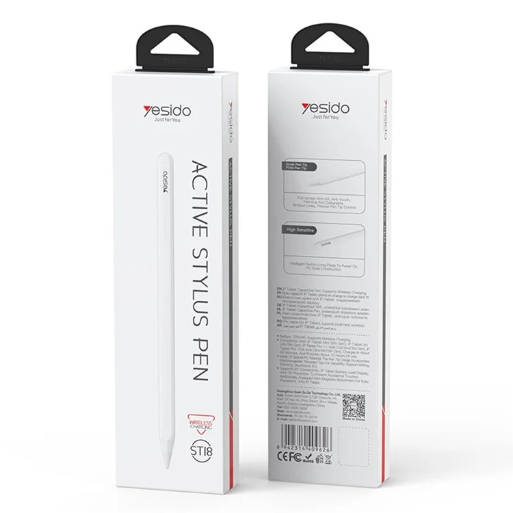 YESIDO ST18 Lápiz Stylus para iPad con Carga Inalámbrica y Sujeción Magnética para Pantalla Táctil