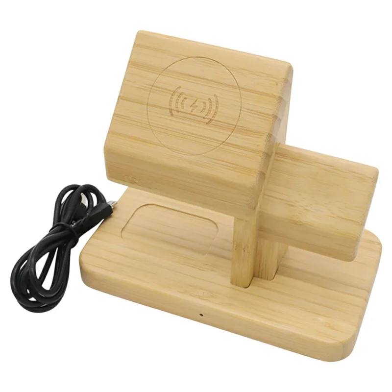 RX-2201 3 in 1 Magnetic Wireless Charger for Apple Watch  /  iPhone  /  AirPods Bamboo Charging Station