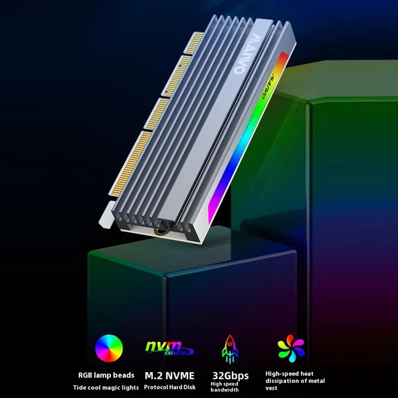 MAIWO KT058 NVME SSD Adapter Card PCIE X16 3.0 M.2 NVME Conversion Card with RGB Light