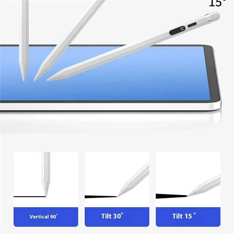 KHD-103 Für iPad (2018 - 2025) Magnetischer Aktiv-Stylus mit digitaler Anzeige und Handflächenerkennung - Weiß