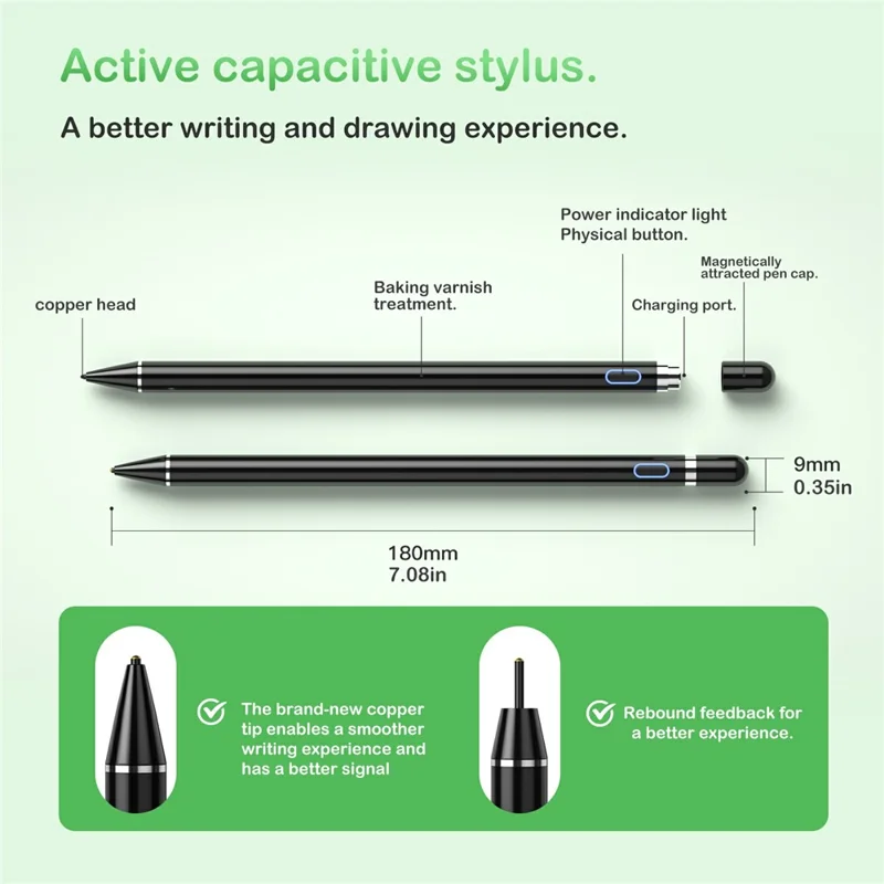 KHD-118 Universal Active Capacitive Stylus Pen Tablets Smartphones Touch Screen Writing Drawing Stylus - Black