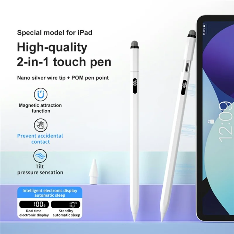 KHD-403 Caneta digital para iPad 2018-2025 com rejeição de palma, ativa magnética e capacitiva com display de LED