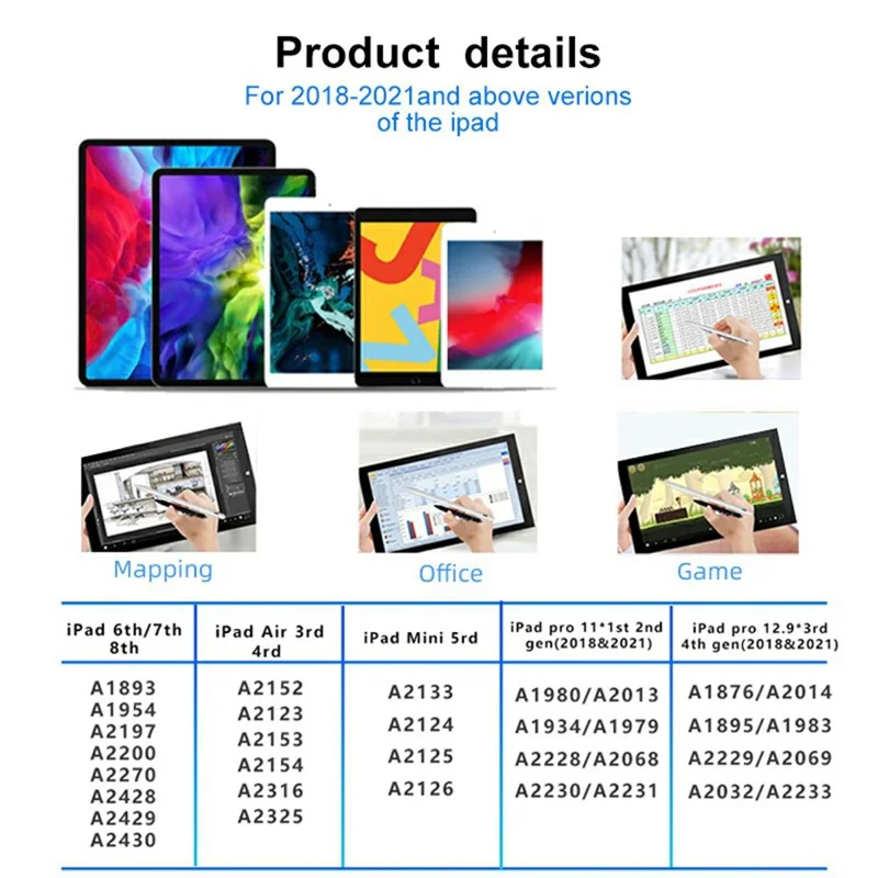 JD18-P For iPad (2018 and Later) Capacitive Stylus Pen Palm Rejection Tablet Touch Screen Pen