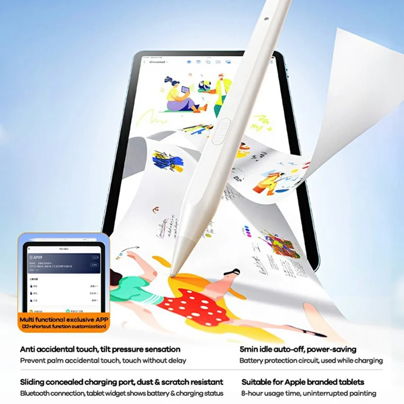 REMAX AP09 for iPad Smart Stylus Magnetic Attachment Tilt Sensitivity Palm Rejection Capacitive Pen - White