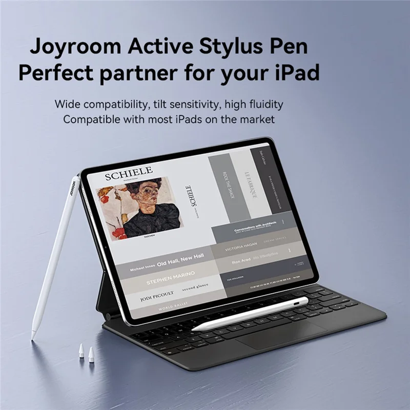 JOYROOM JR-X9S PRO Caneta Stylus Capacitiva Ativa com Carregamento Rápido Type-C e 2 Pontas - Branco