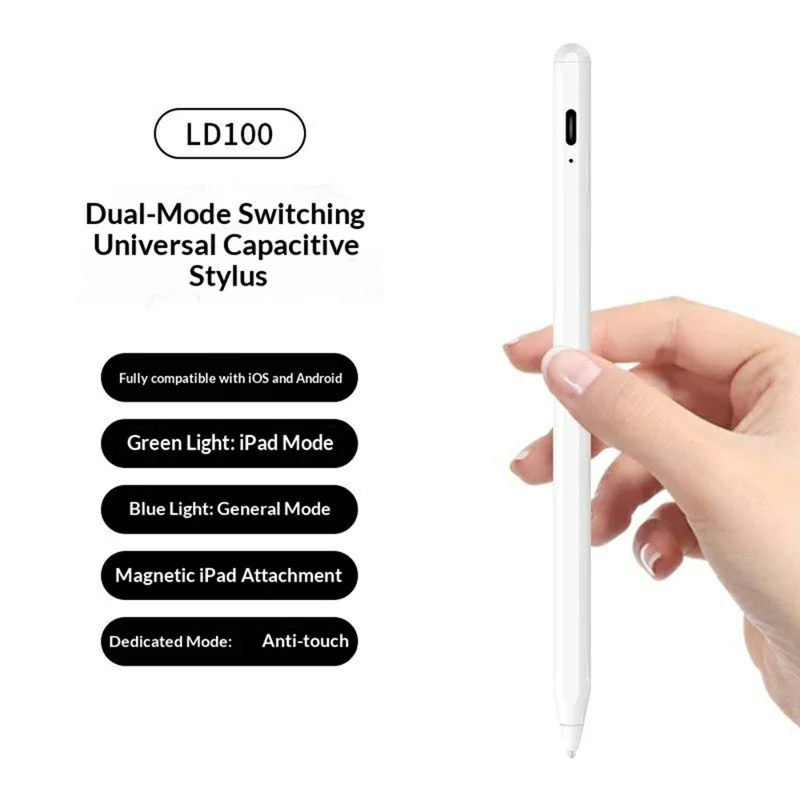 LD100 130mAh Dual Mode Capacitive Stylus Magnetic Anti-Mistouch Pen for iPad Android - White