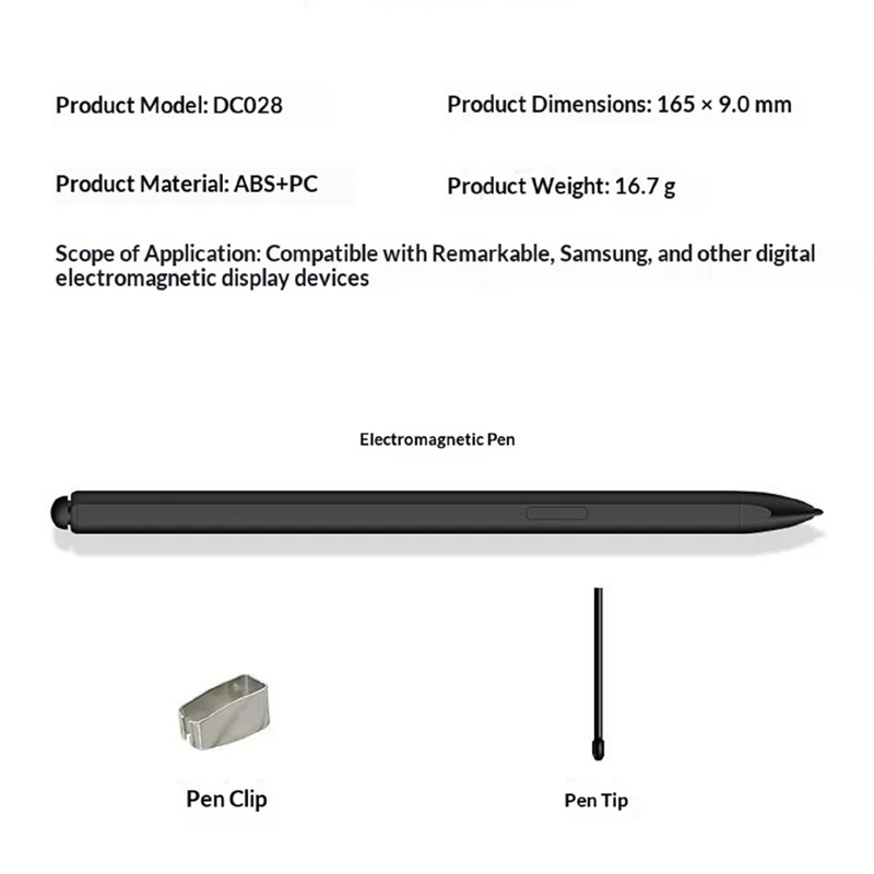 DC028 Electromagnetic Stylus 4096 Level Pressure Sensitive 0.5mm Fine Nib No-Charging Eraser Pen - Black