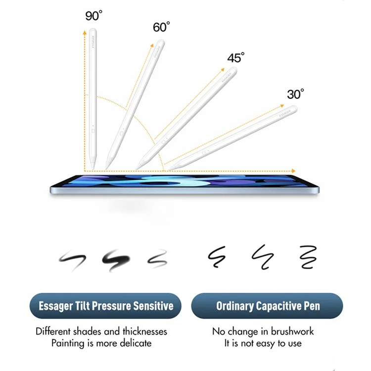 ESSAGER Writing Capacitive Stylus with LED Light Cable Charging Touch Screen Pencil for iPad Air (2022)  /  Pro 11-inch (2021)  /  Pro 12.9 (2021)  /  mini (2021)