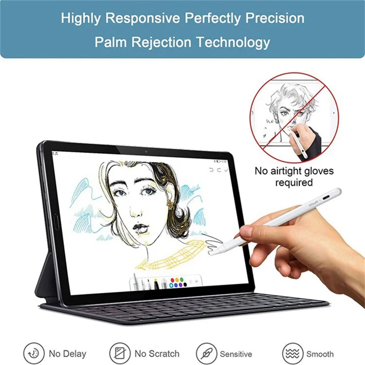 qgeem id706 stylus capacitif actif pour ipad 9,7 pouces (2018) / ipad 10.2 (2019) / (2020) / ipad air 10,5 pouces (2019) / (2020) fine point stylist pen digital drawing crayon - blanche
