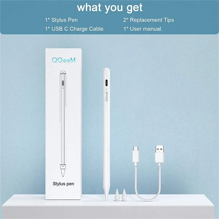 qgeem id706 stylus capacitif actif pour ipad 9,7 pouces (2018) / ipad 10.2 (2019) / (2020) / ipad air 10,5 pouces (2019) / (2020) fine point stylist pen digital drawing crayon - blanche