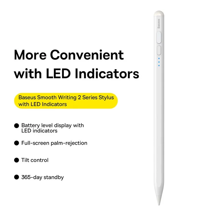 BASEUS Smooth Writing 2 Series Stylus with LED Indicator, Capacitive Touch Screen Pencil with Nib, Type-C Cable (Active Bluetooth-compatible Version)