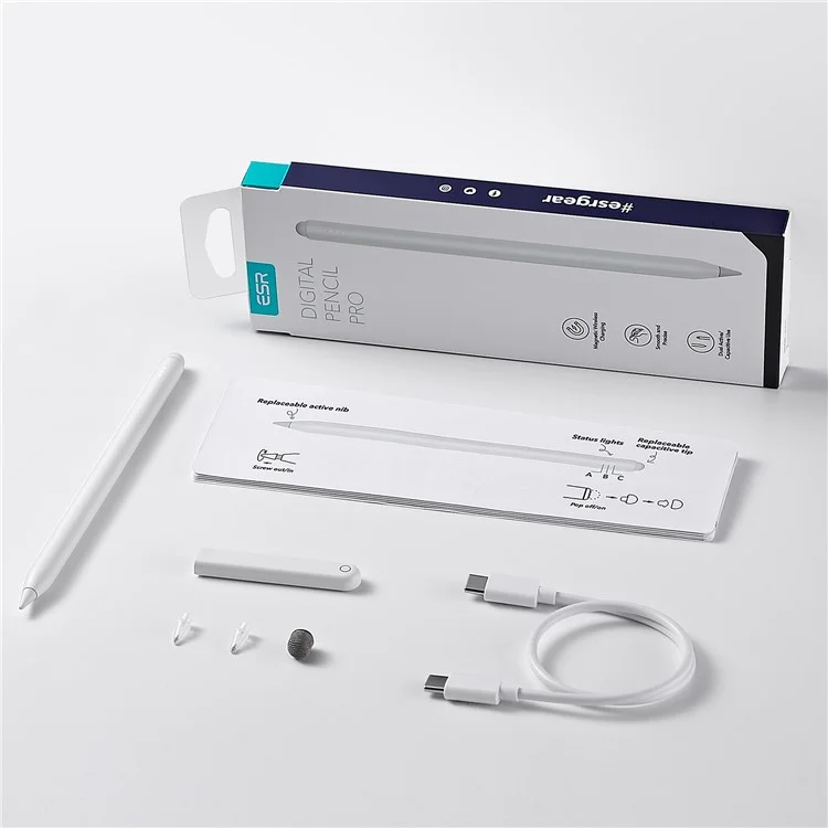 ESR 6C003 Digital Pencil Pro Magnetic Wireless Charging Stylus Smooth Writing Pencil - White