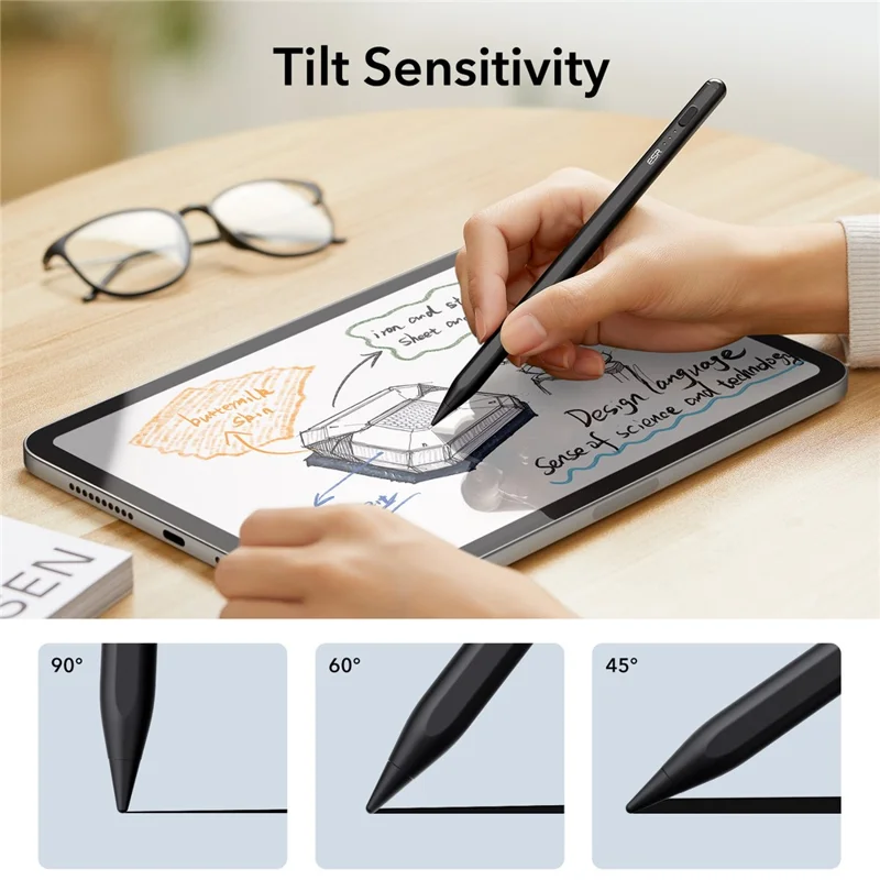 ESR 6C002 Digital Pencil Tilt Sensitivity Palm Rejection Magnetic Resin Tip Stylus Capacitive Pen - Black