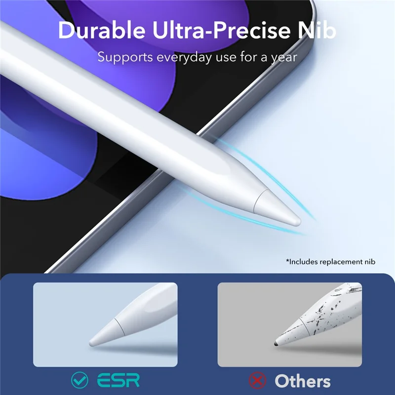ESR 6C001 Digital Pencil Tilt Sensitivity Palm Rejection Magnetic Resin Tip Stylus Capacitive Pen - White