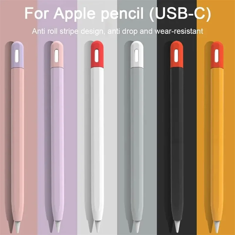 For Apple Pencil (USB-C) Contrast Color Silicone Protective Sleeve Stylus Pen Anti-drop Cover - Orange