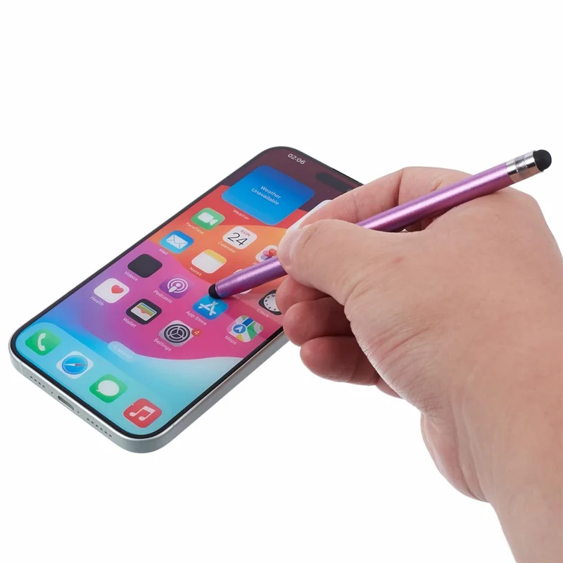 Dual Silicone Tips Passive Stylus Pen Sensitive Touch Writing Drawing Pencil - Purple