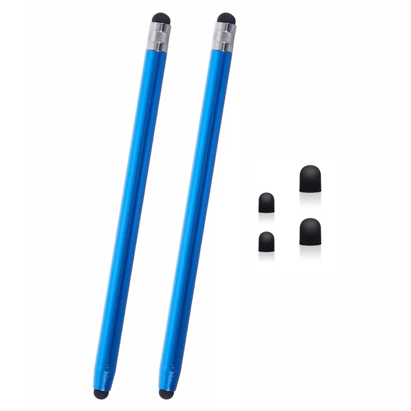 2Pcs Passive Stylus Pen Smooth Writing Drawing Touch Screen Pencil with Dual Silicone Tips - Dark Blue
