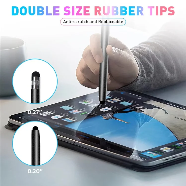 2Stück Passiver Stylus-Stift, Glatter Schreibbetrieb Zeichnen Touchscreen Bleistift mit doppelter Silikonspitze - Schwarz