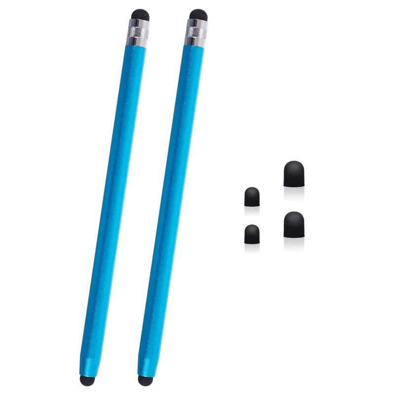 2Pcs Passive Stylus Pen Smooth Writing Drawing Touch Screen Pencil with Dual Silicone Tips - Blue