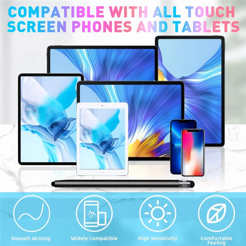 2Pcs Passive Stylus Pen Smooth Writing Drawing Touch Screen Pencil with Dual Silicone Tips - Blue