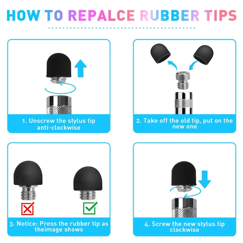 2Pcs Passive Stylus Pen Smooth Writing Drawing Touch Screen Pencil with Dual Silicone Tips - Blue