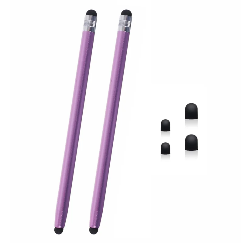 2Pcs Passive Stylus Pen Smooth Writing Drawing Touch Screen Pencil with Dual Silicone Tips - Purple