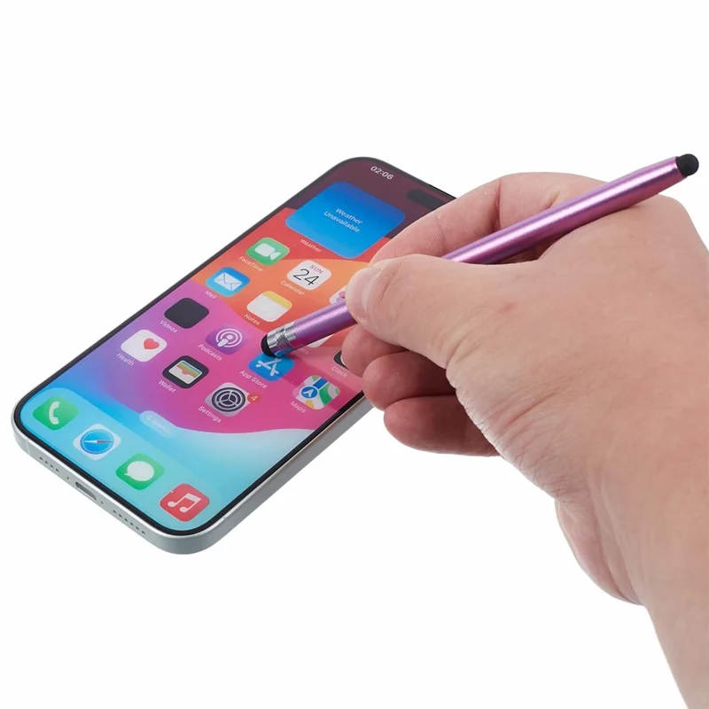 2Pcs Passive Stylus Pen Smooth Writing Drawing Touch Screen Pencil with Dual Silicone Tips - Purple