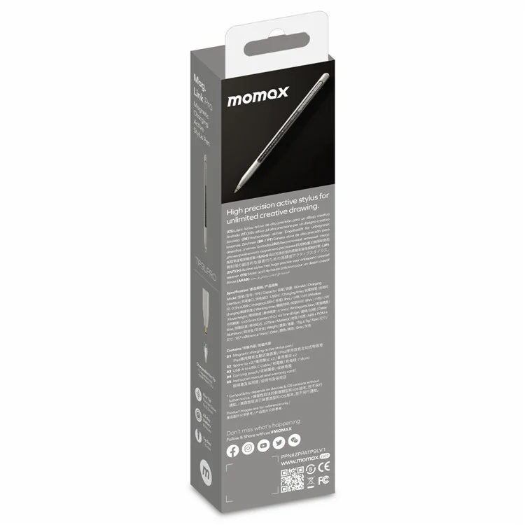 MOMAX MAG LINK Pro Transparent Capacitive Stylus Magnetic Adsorption Touch Screen Pen for iPad - Dark Grey